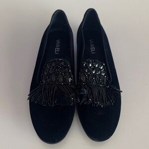Vaneli Black Velvet Beaded Tassel Loafers